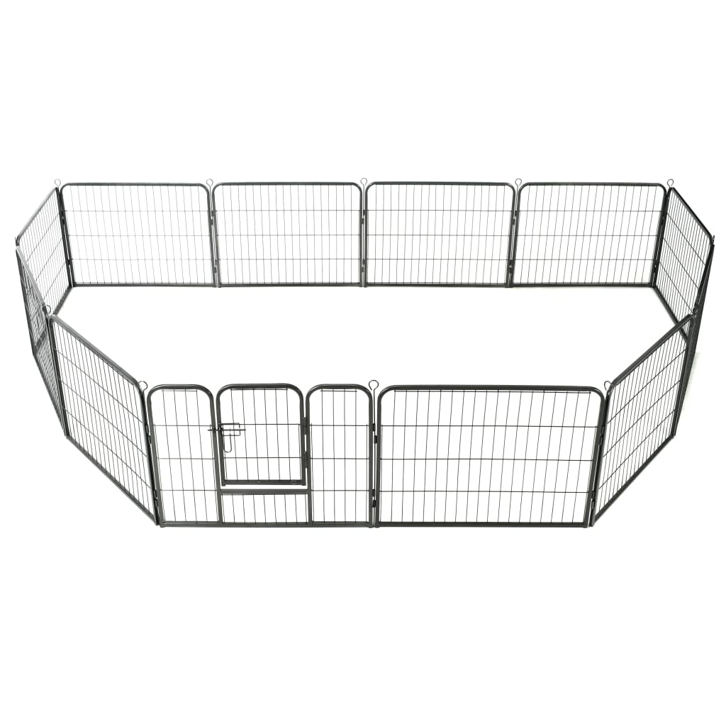 Dog playpen with 12 panels, steel, 80 x 60 cm, black