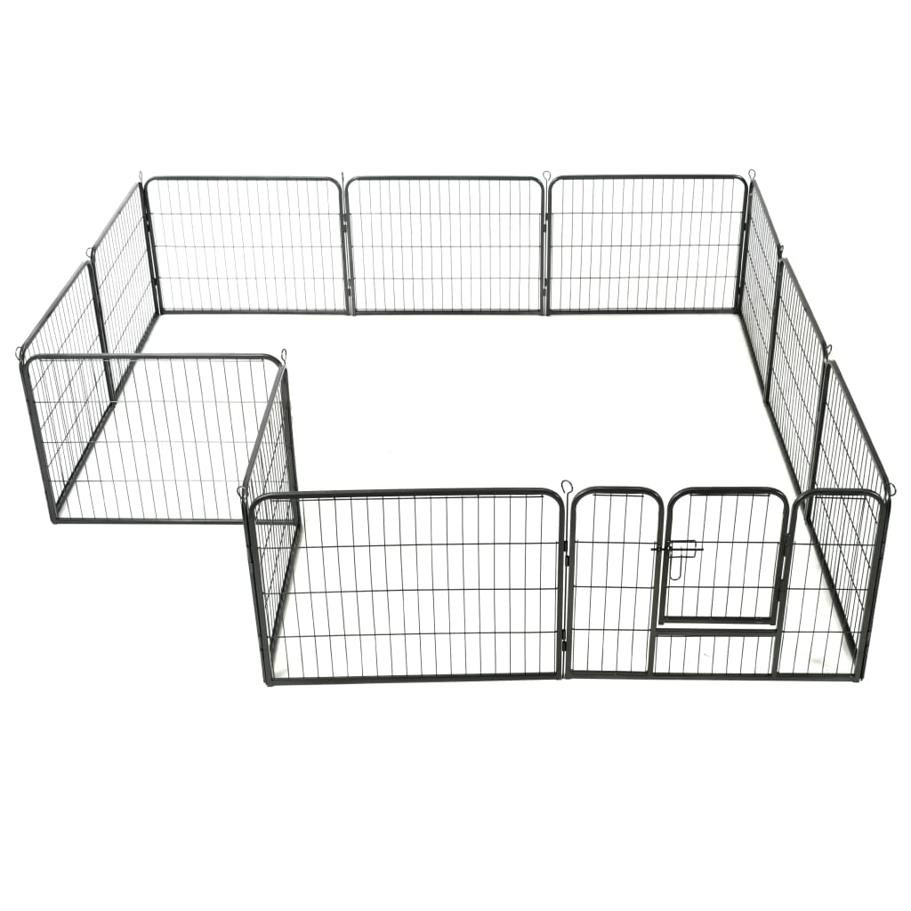 Dog playpen with 12 panels, steel, 80 x 60 cm, black