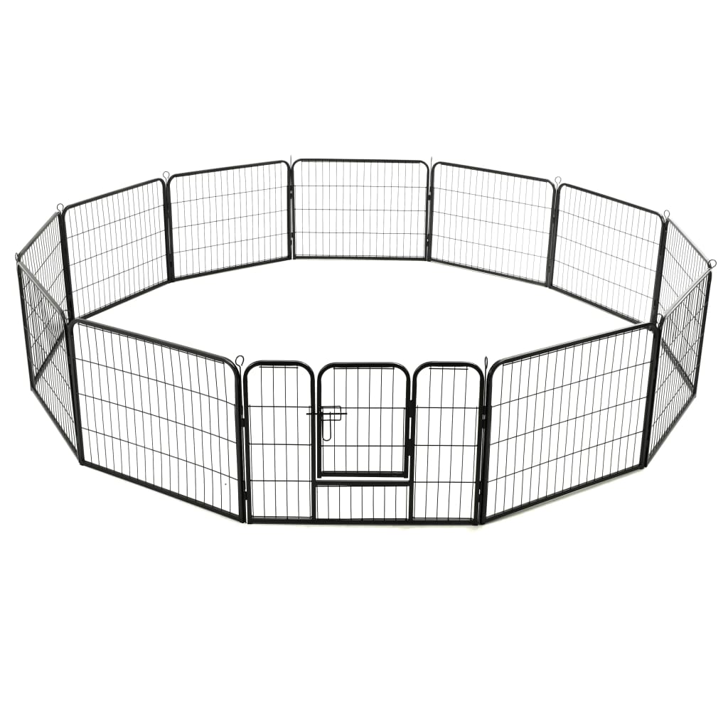 Dog playpen with 12 panels, steel, 80 x 60 cm, black