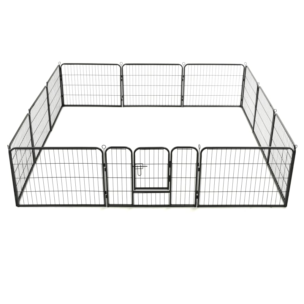 Dog playpen with 12 panels, steel, 80 x 60 cm, black