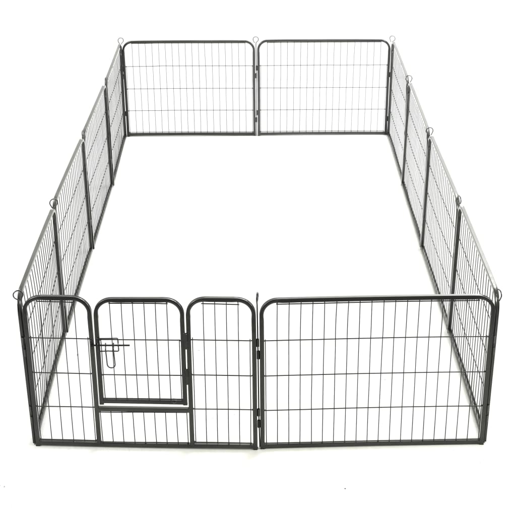 Dog playpen with 12 panels, steel, 80 x 60 cm, black