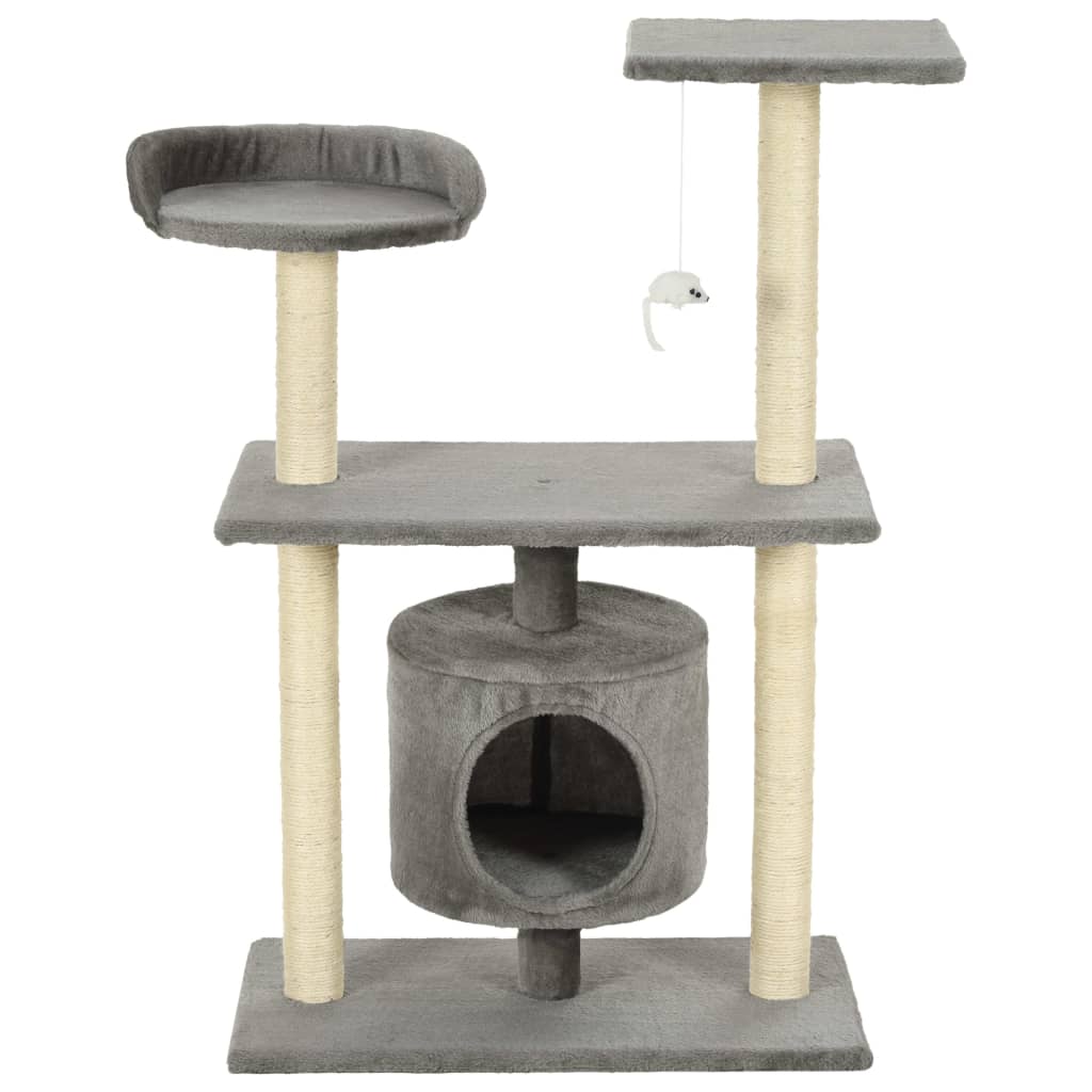 Cat house with sisal rope scratching post 95 cm grey