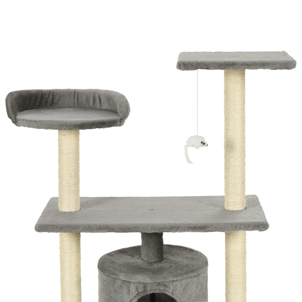 Cat house with sisal rope scratching post 95 cm grey