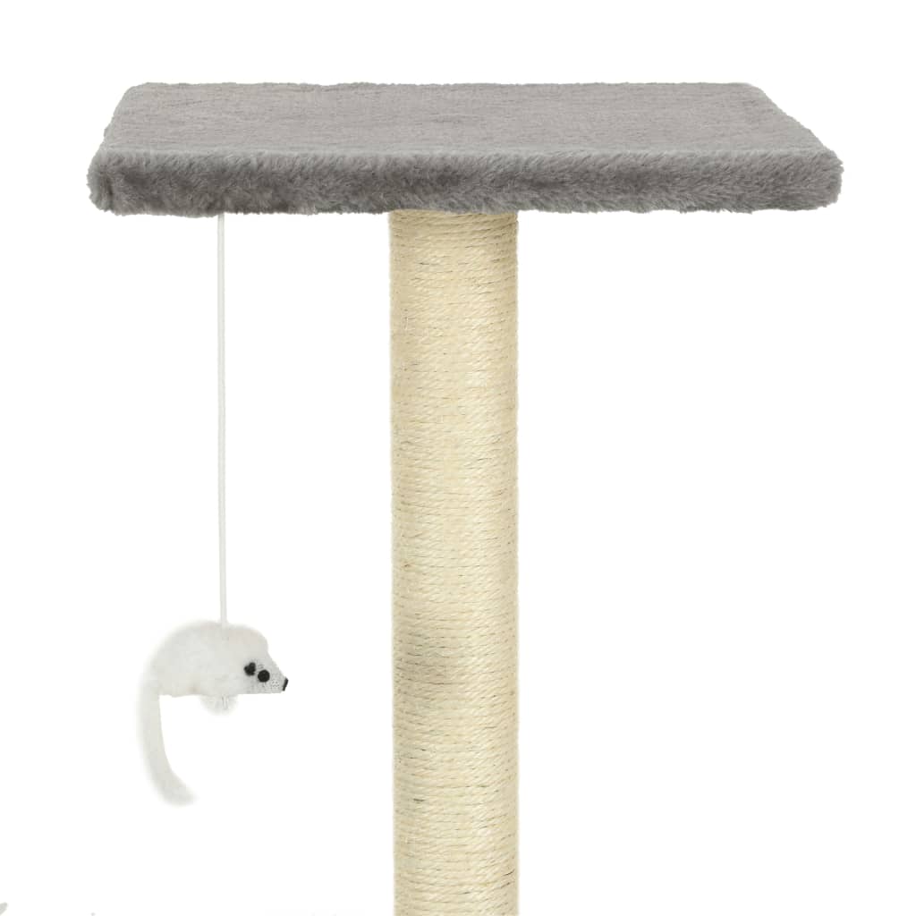 Cat house with sisal rope scratching post 95 cm grey