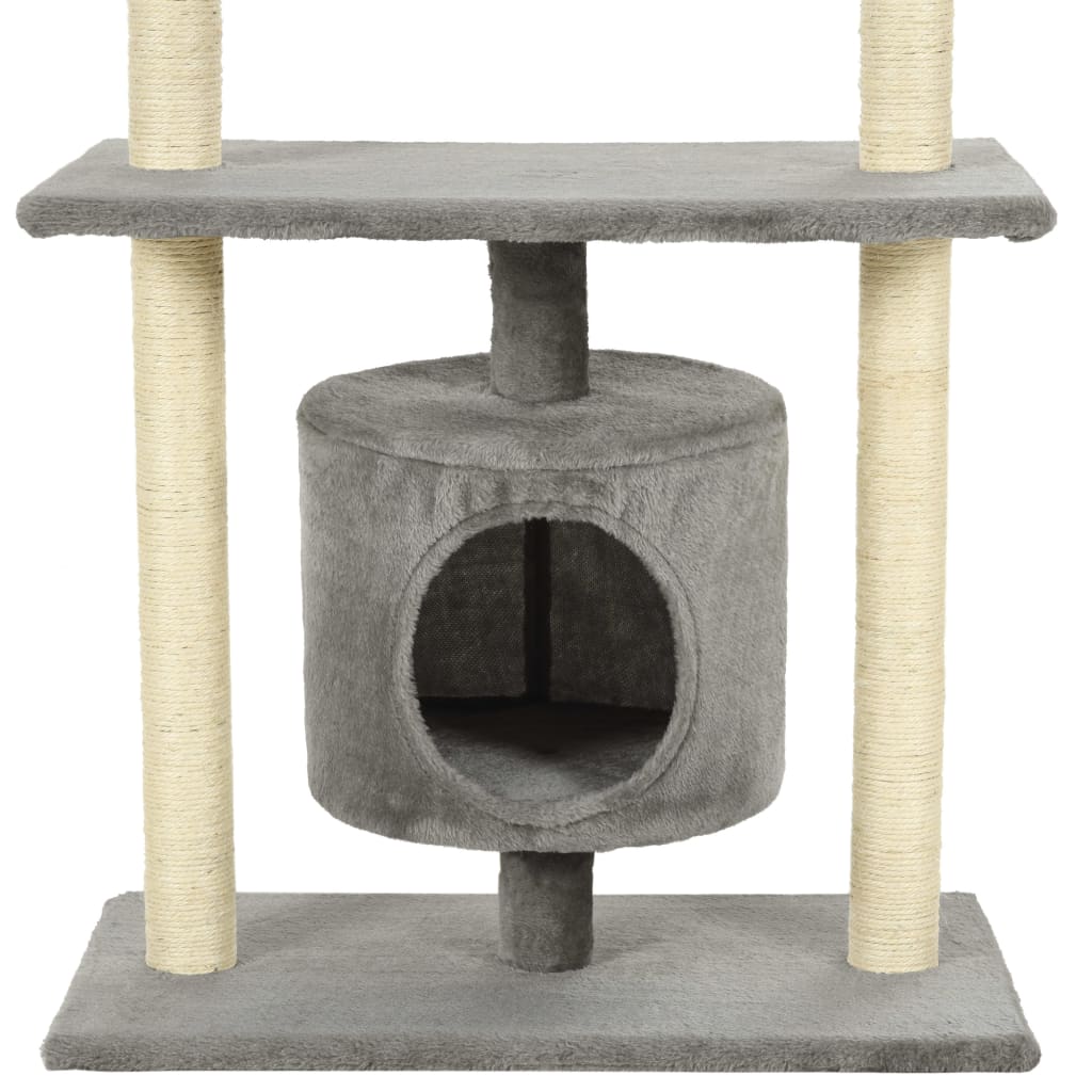 Cat house with sisal rope scratching post 95 cm grey