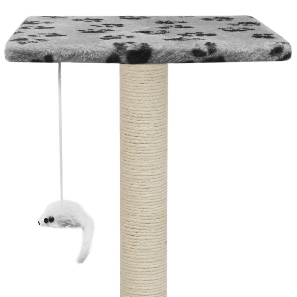 Cat house with sisal rope and scratching post 95 cm with paw prints grey