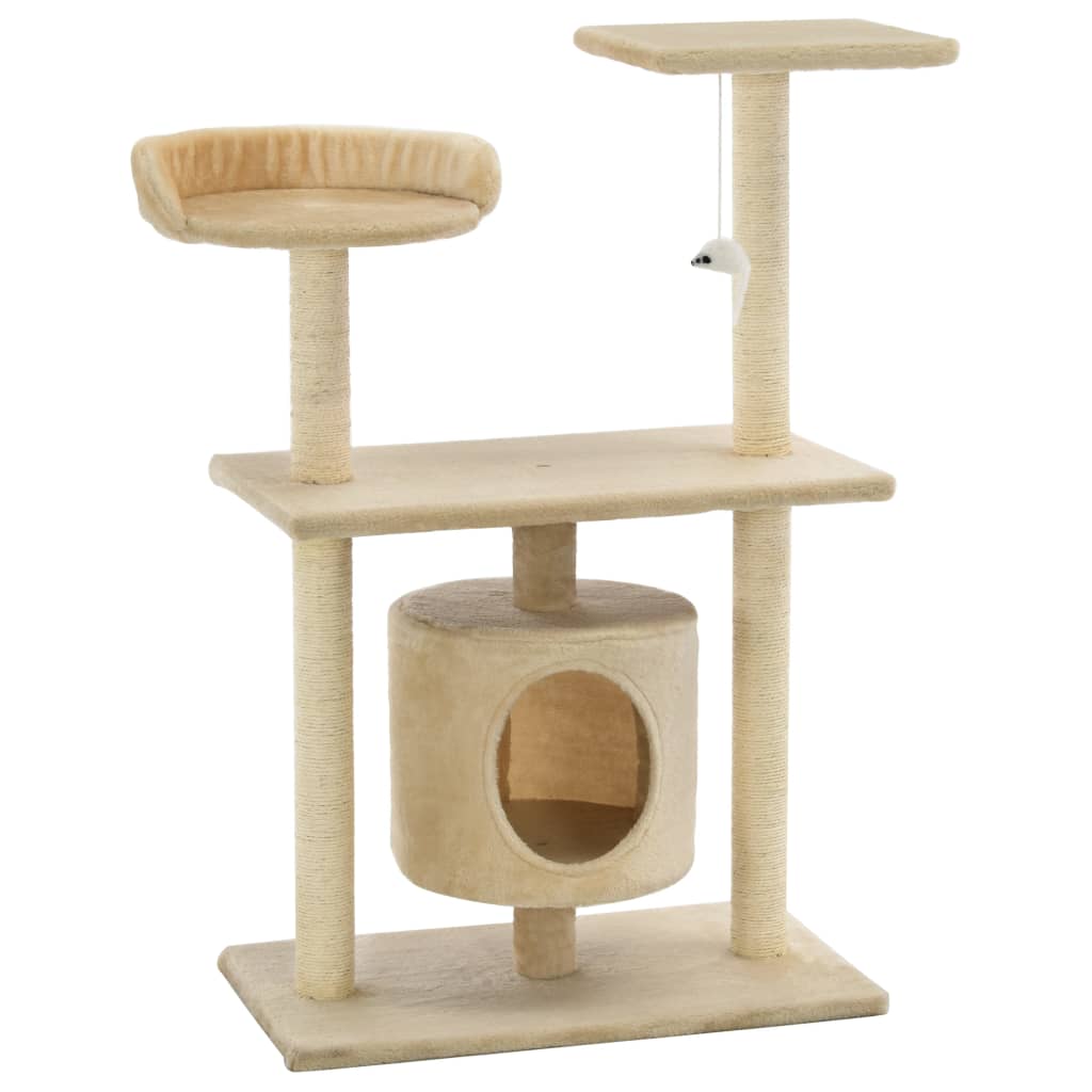 Cat house with sisal rope and scratching post 95 cm beige