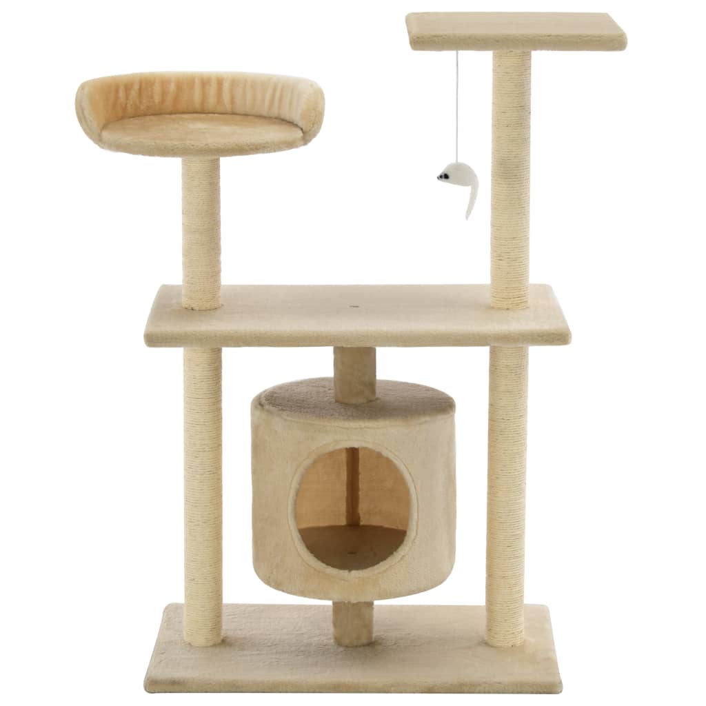 Cat house with sisal rope and scratching post 95 cm beige