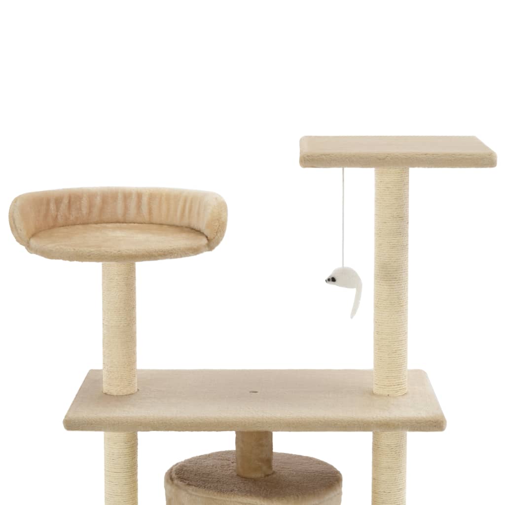 Cat house with sisal rope and scratching post 95 cm beige