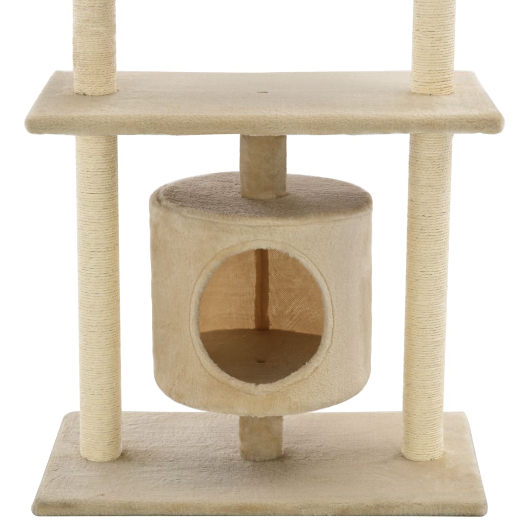 Cat house with sisal rope and scratching post 95 cm beige