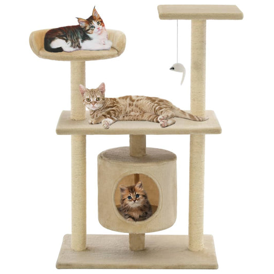 Cat house with sisal rope and scratching post 95 cm beige