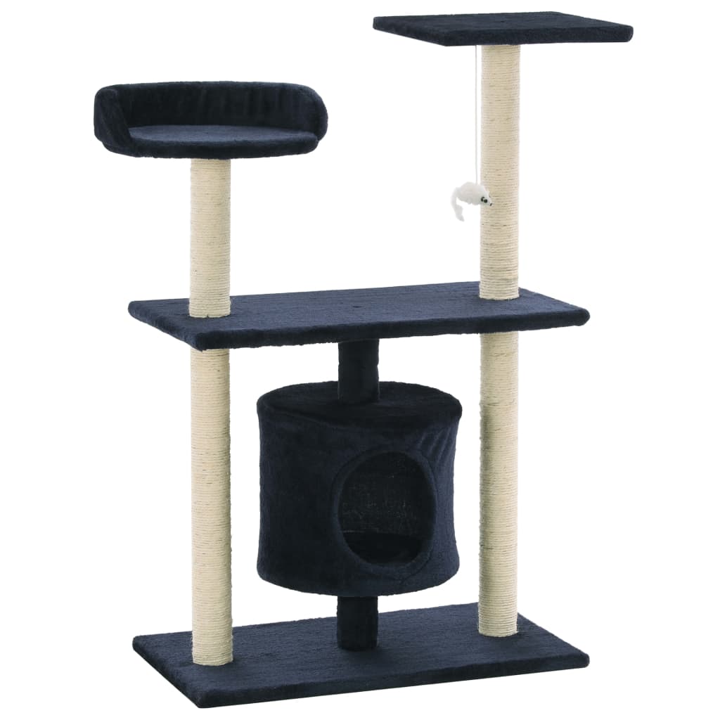 Cat house with sisal rope and scratching post 95 cm dark blue