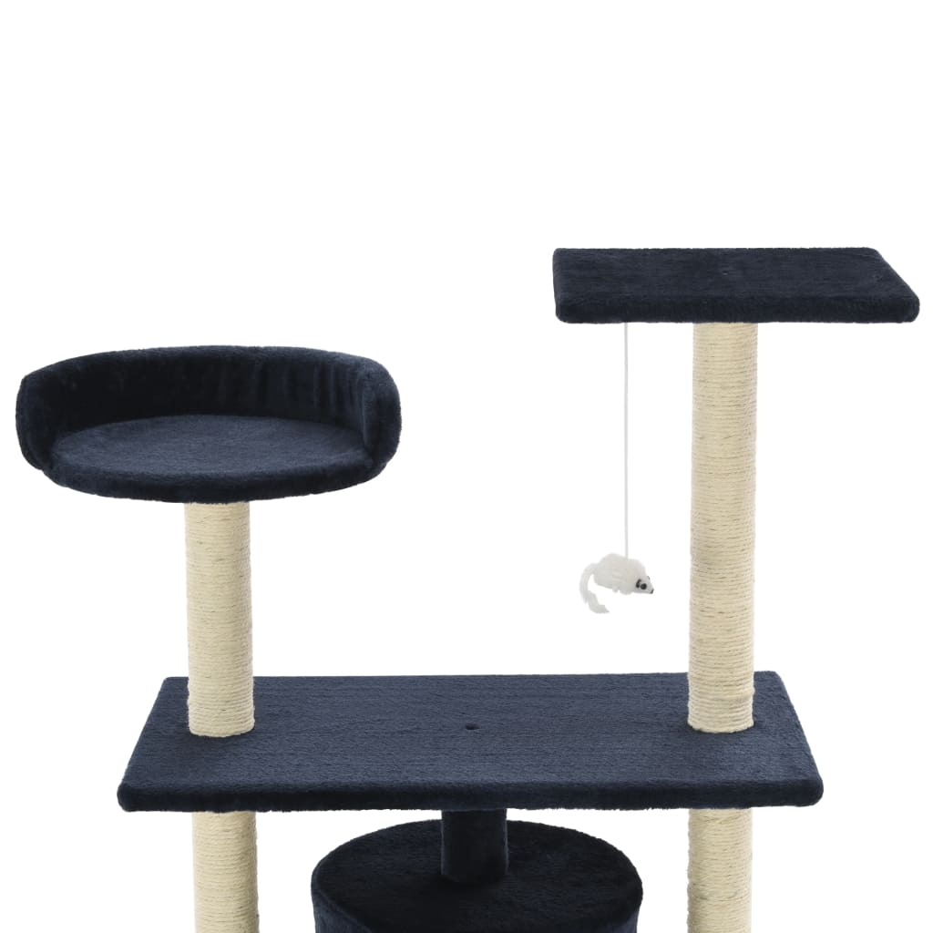 Cat house with sisal rope and scratching post 95 cm dark blue