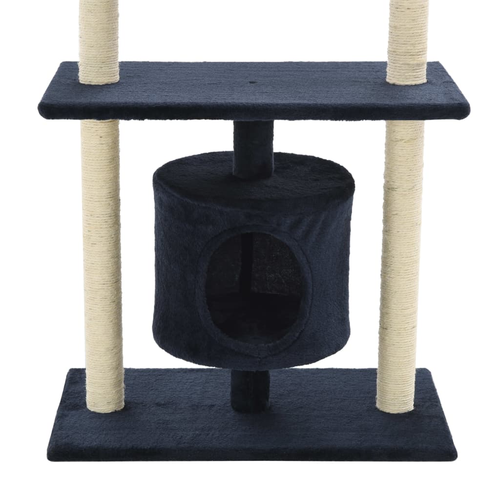 Cat house with sisal rope and scratching post 95 cm dark blue