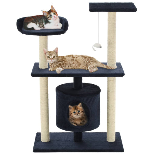 Cat house with sisal rope and scratching post 95 cm dark blue