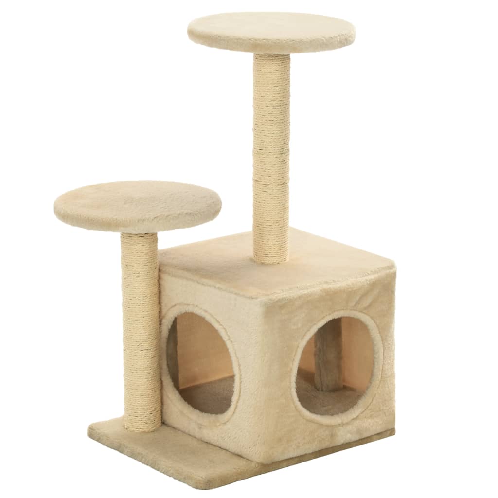 Cat house with sisal rope and scratching post 60 cm beige