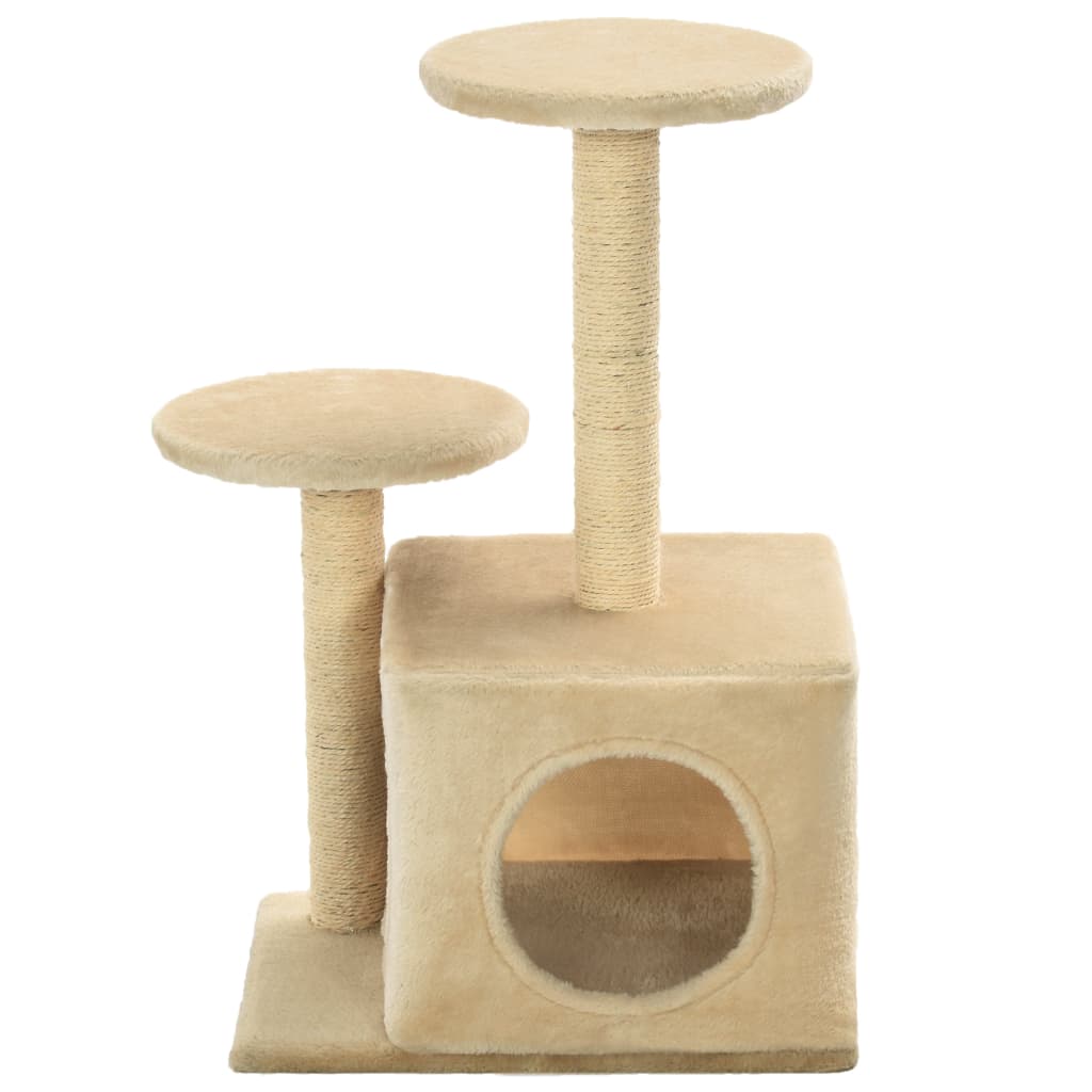 Cat house with sisal rope and scratching post 60 cm beige