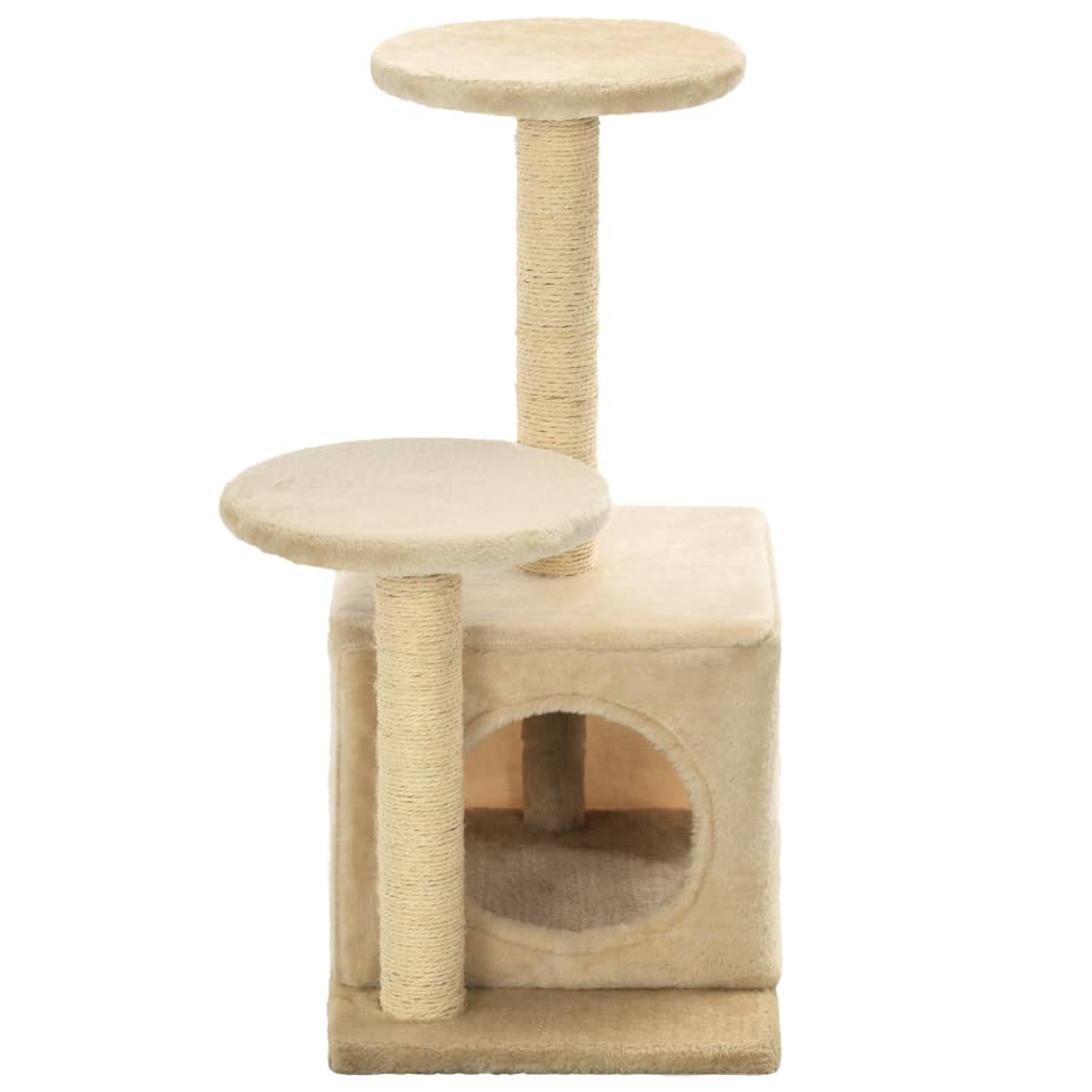 Cat house with sisal rope and scratching post 60 cm beige