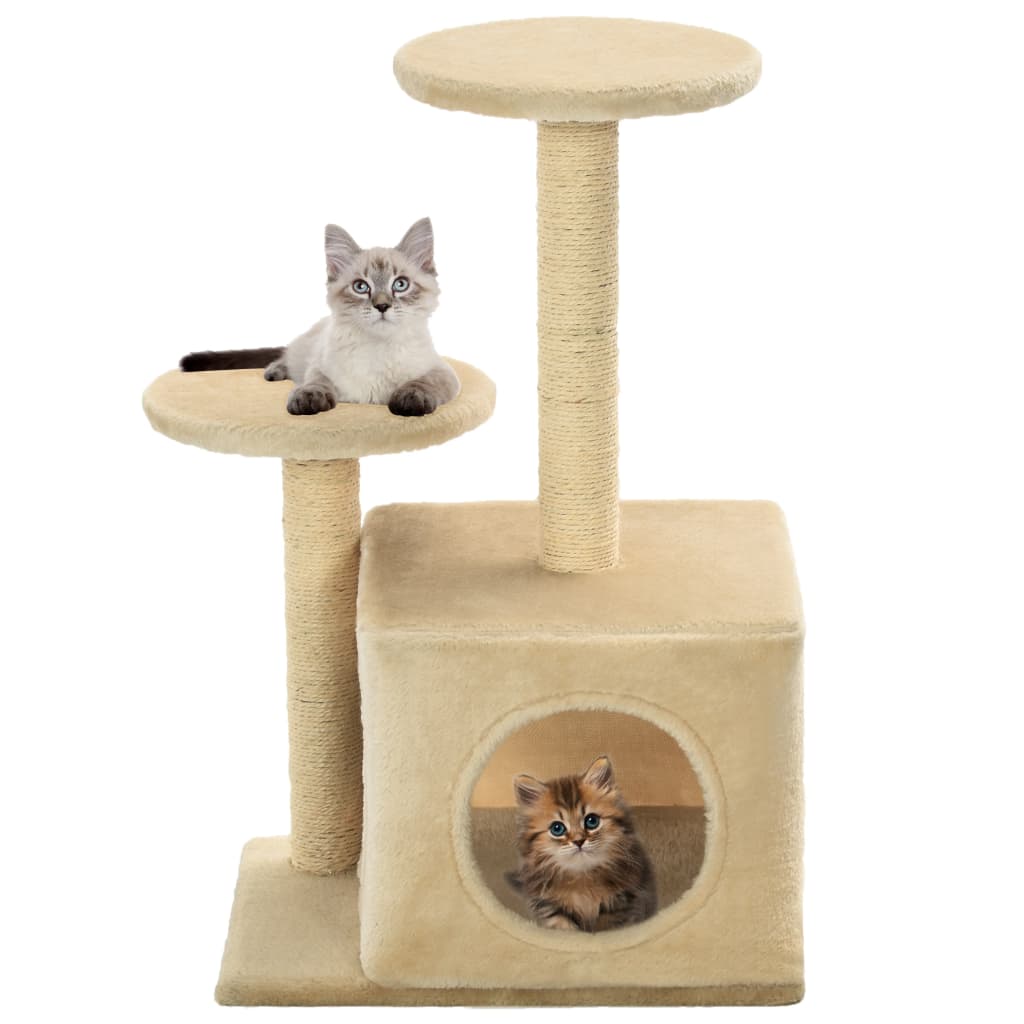 Cat house with sisal rope and scratching post 60 cm beige