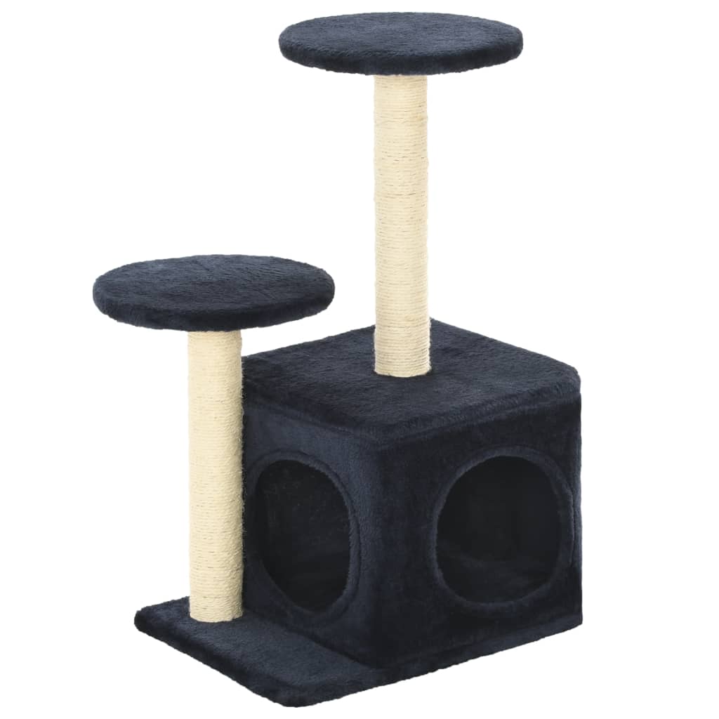 Cat house with sisal rope and scratching post 60 cm, dark blue