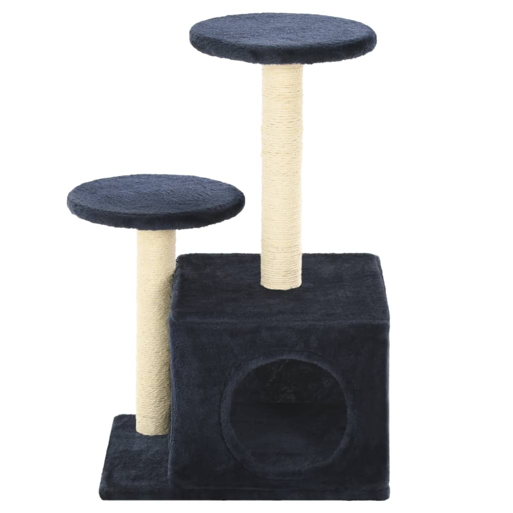 Cat house with sisal rope and scratching post 60 cm, dark blue