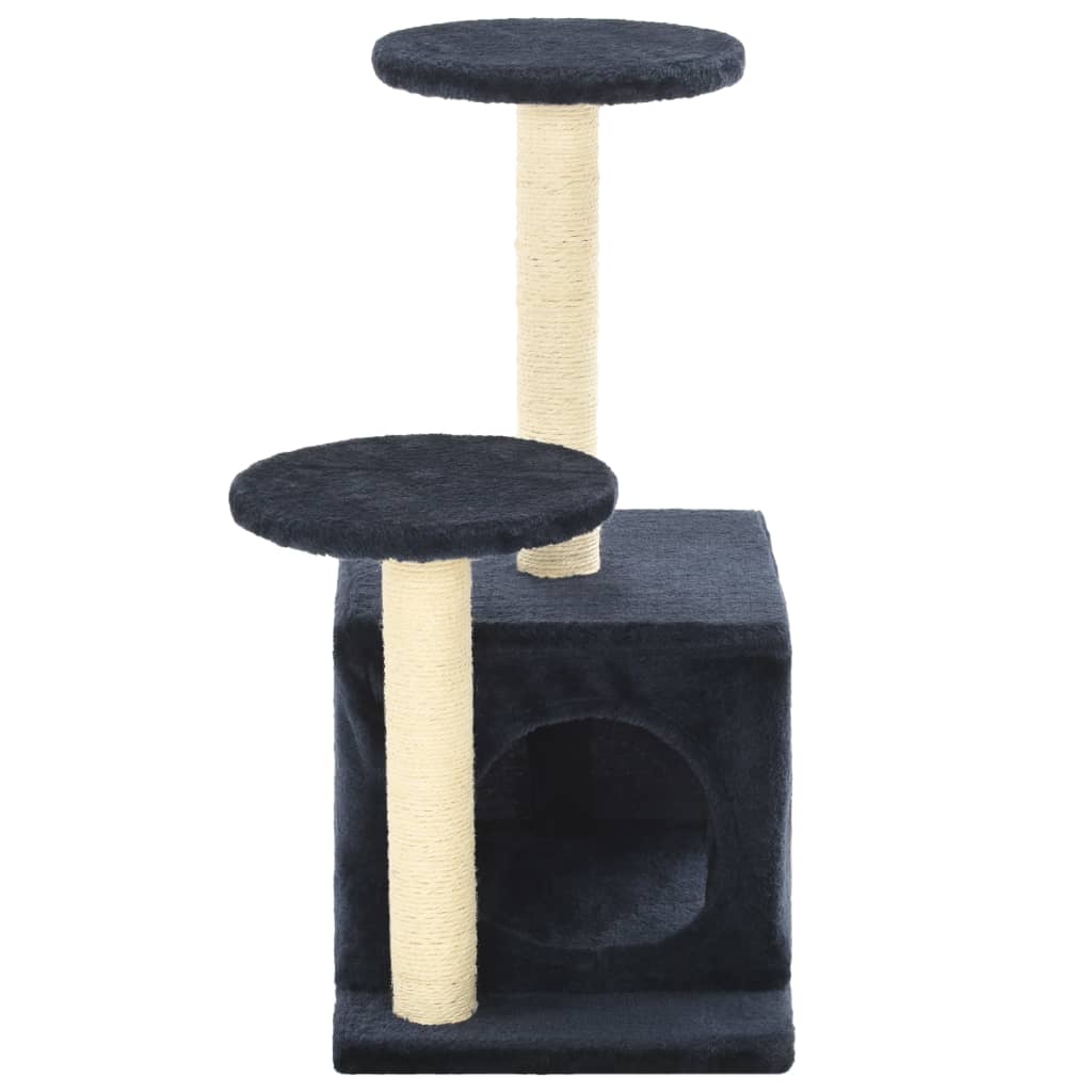 Cat house with sisal rope and scratching post 60 cm, dark blue