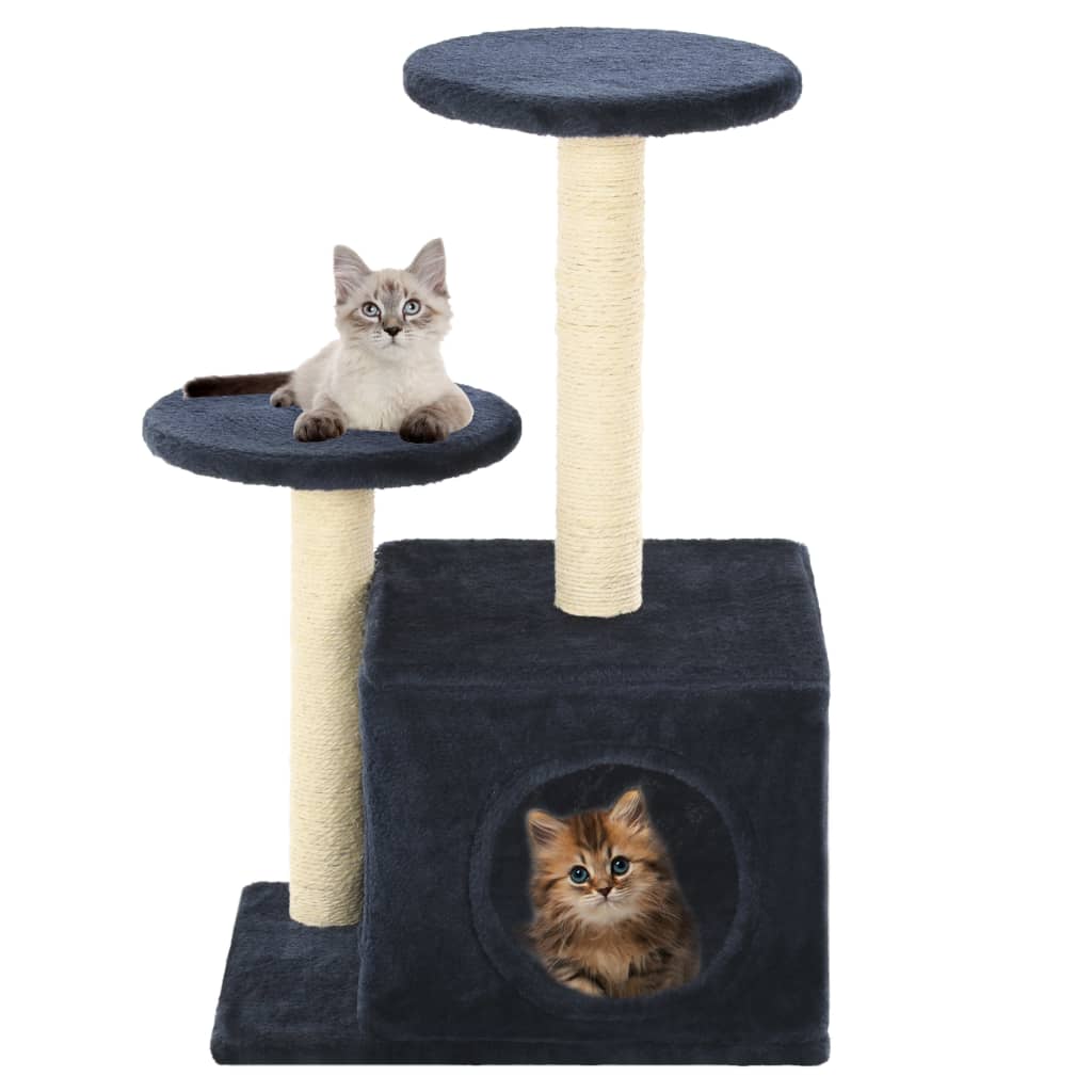 Cat house with sisal rope and scratching post 60 cm, dark blue