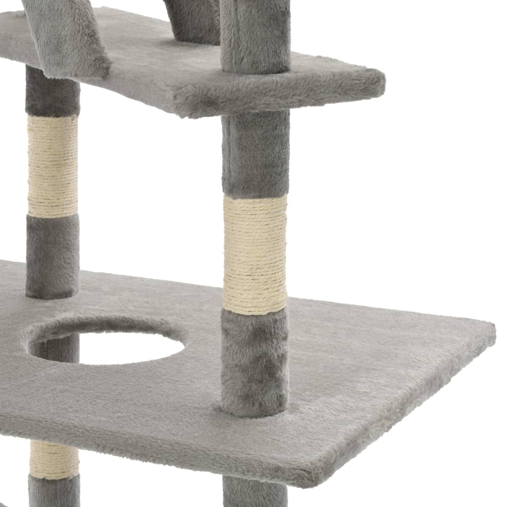 Cat house with sisal rope and scratching post 230-260 cm grey