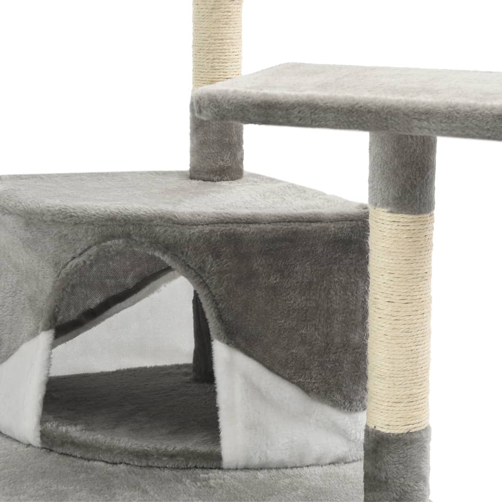 Cat house with sisal rope scratching post 203 cm grey and white