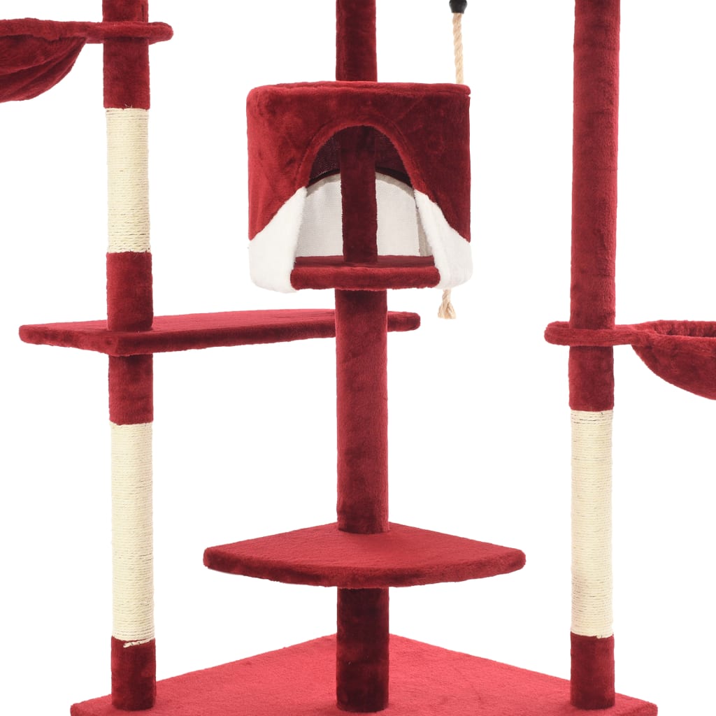 Cat house with sisal rope scratching post 203 cm red and white