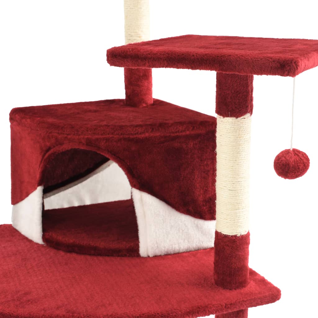 Cat house with sisal rope scratching post 203 cm red and white