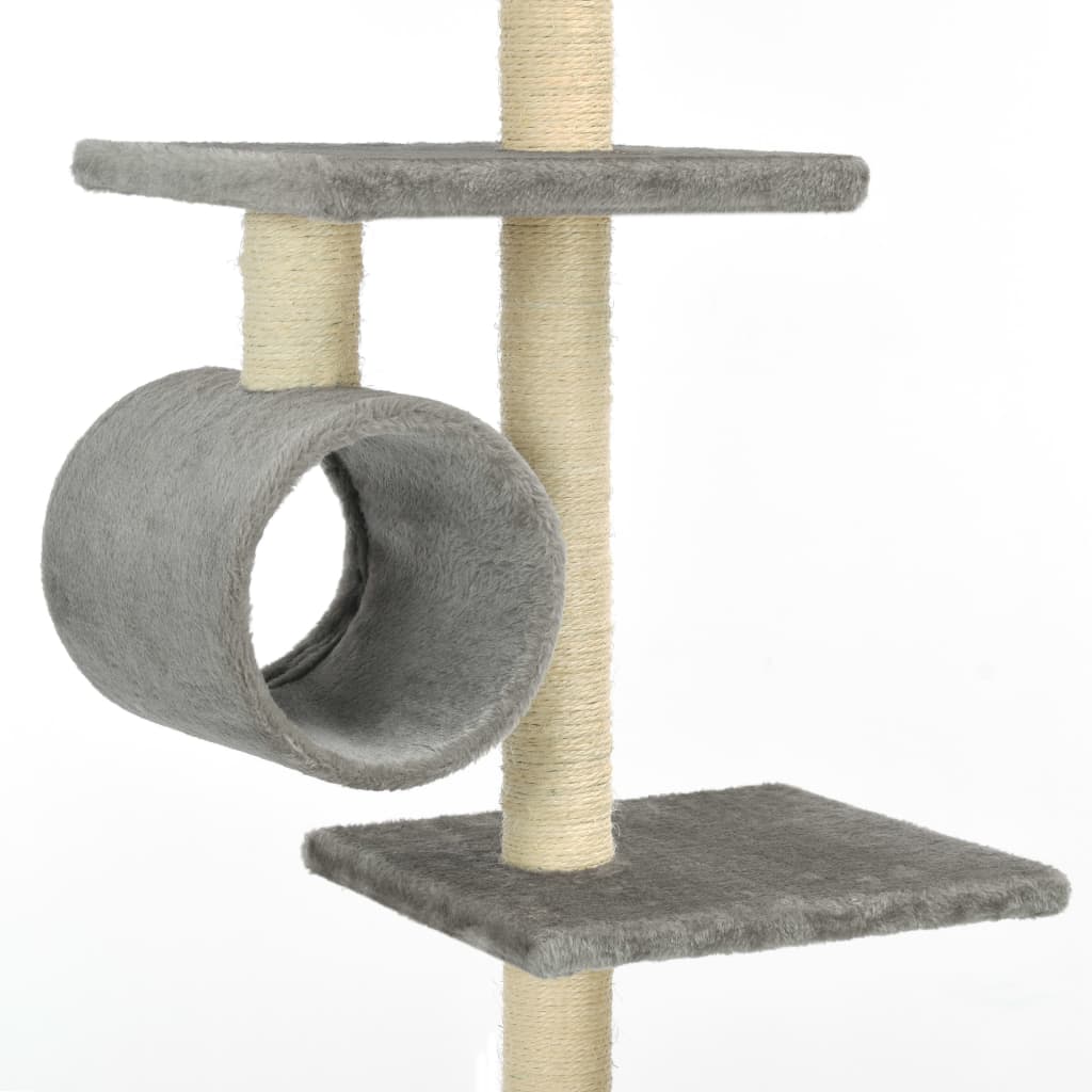 Cat house with sisal rope and scratching post 260 cm, grey