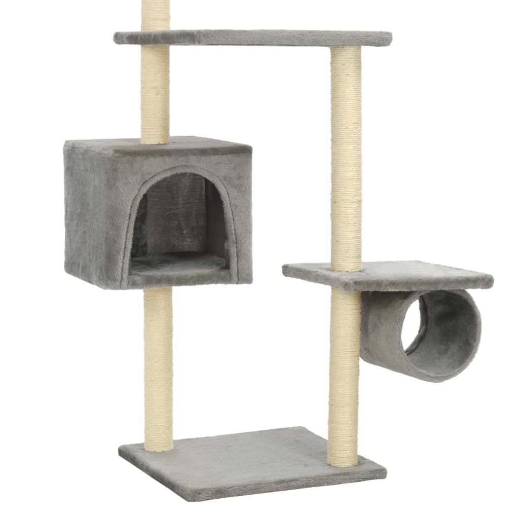 Cat house with sisal rope and scratching post 260 cm, grey