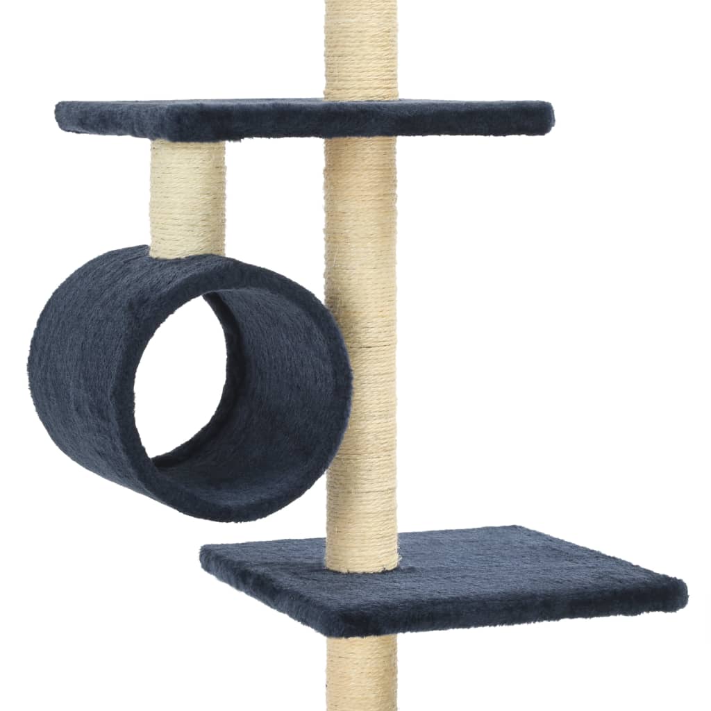 Cat house with sisal rope and scratching post 260 cm, dark blue