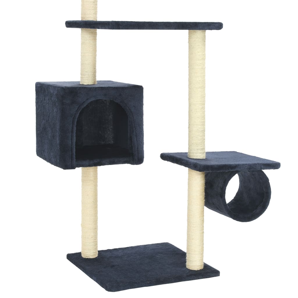 Cat house with sisal rope and scratching post 260 cm, dark blue