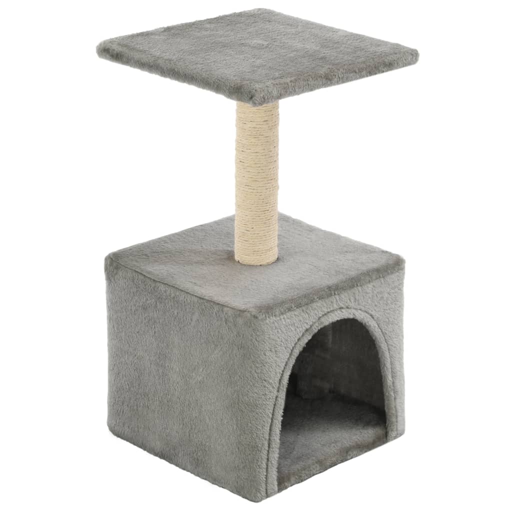 Sisal rope cat house with scratching post 55 cm grey