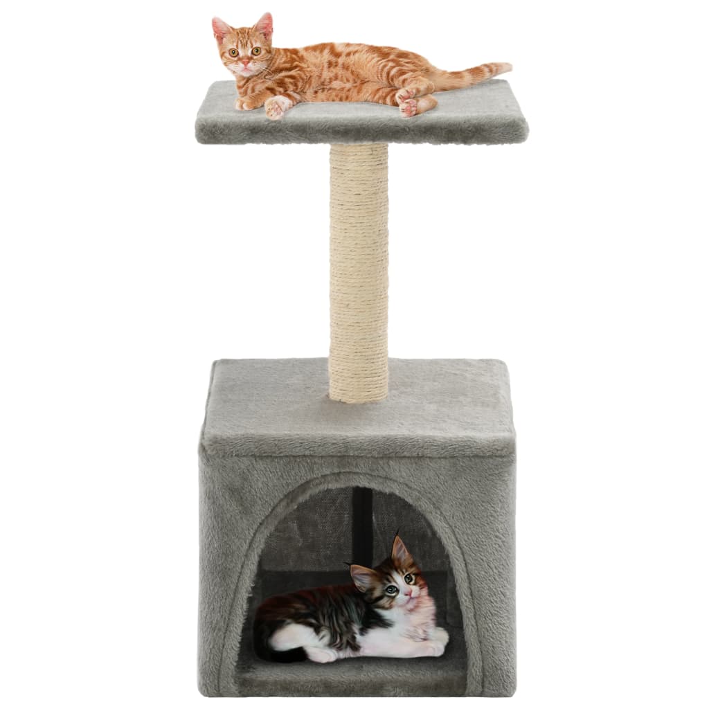 Sisal rope cat house with scratching post 55 cm grey