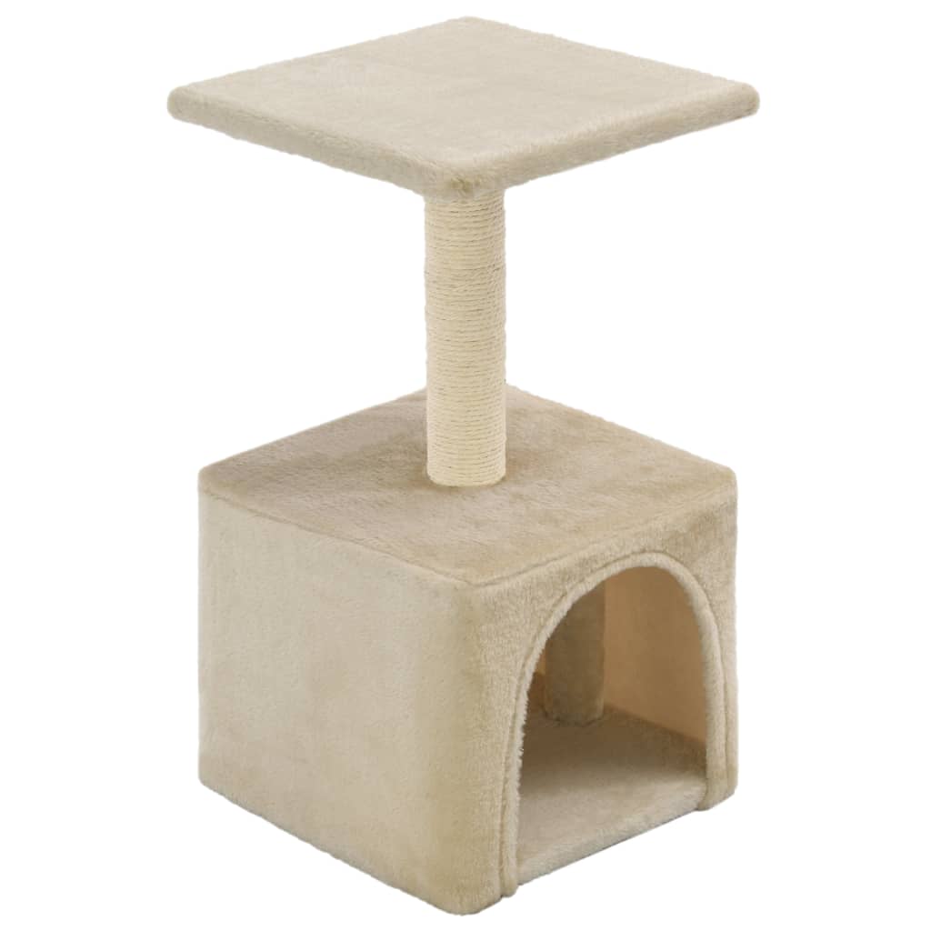 Cat house with sisal rope and scratching post 55 cm beige