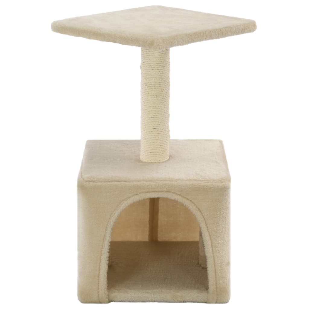 Cat house with sisal rope and scratching post 55 cm beige