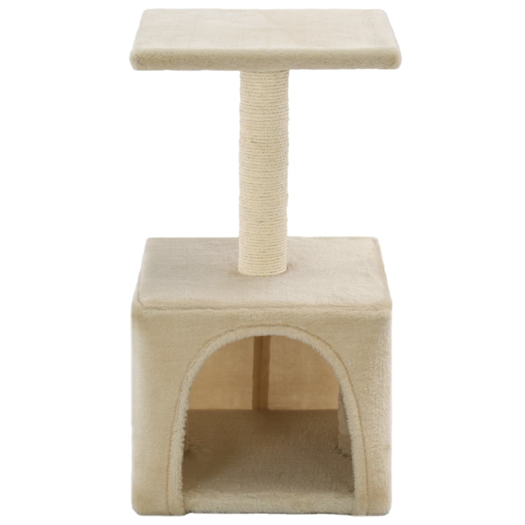 Cat house with sisal rope and scratching post 55 cm beige