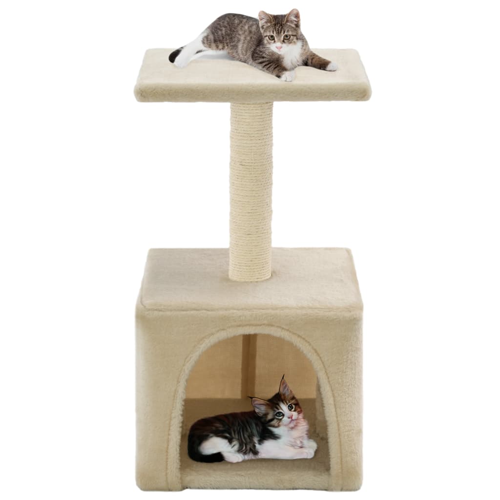 Cat house with sisal rope and scratching post 55 cm beige