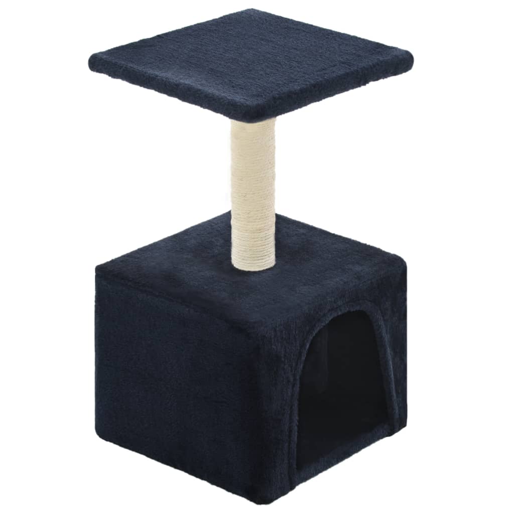 Cat house with sisal rope and scratching post 55 cm, dark blue