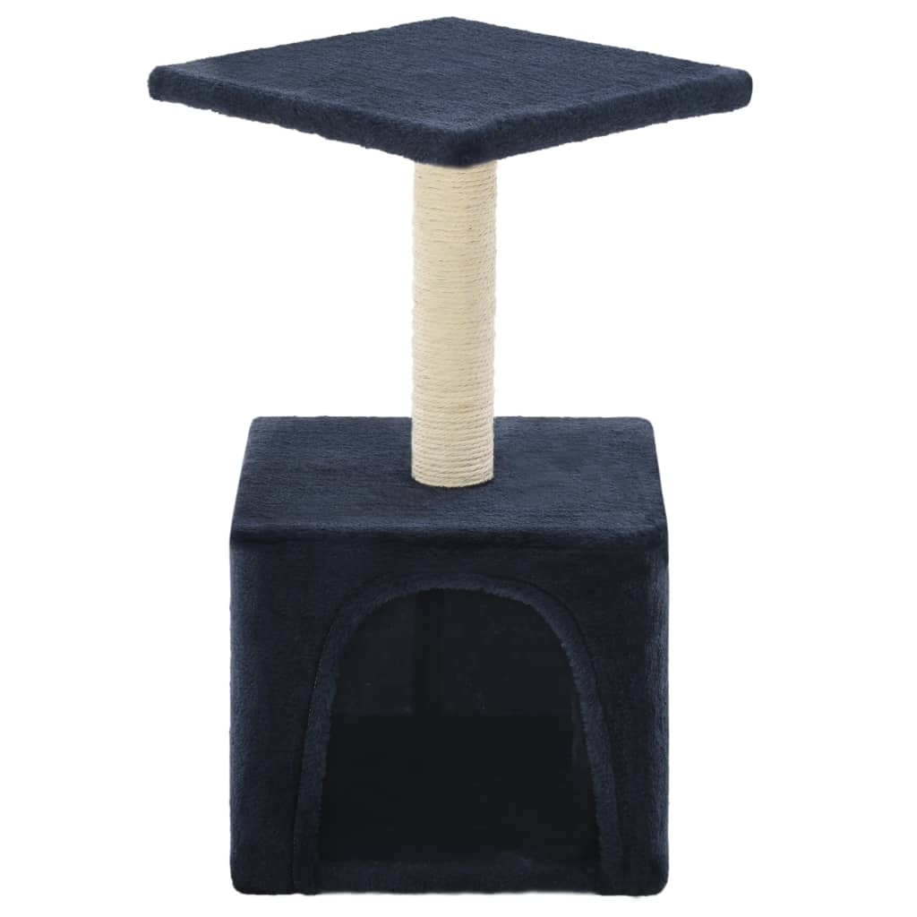 Cat house with sisal rope and scratching post 55 cm, dark blue