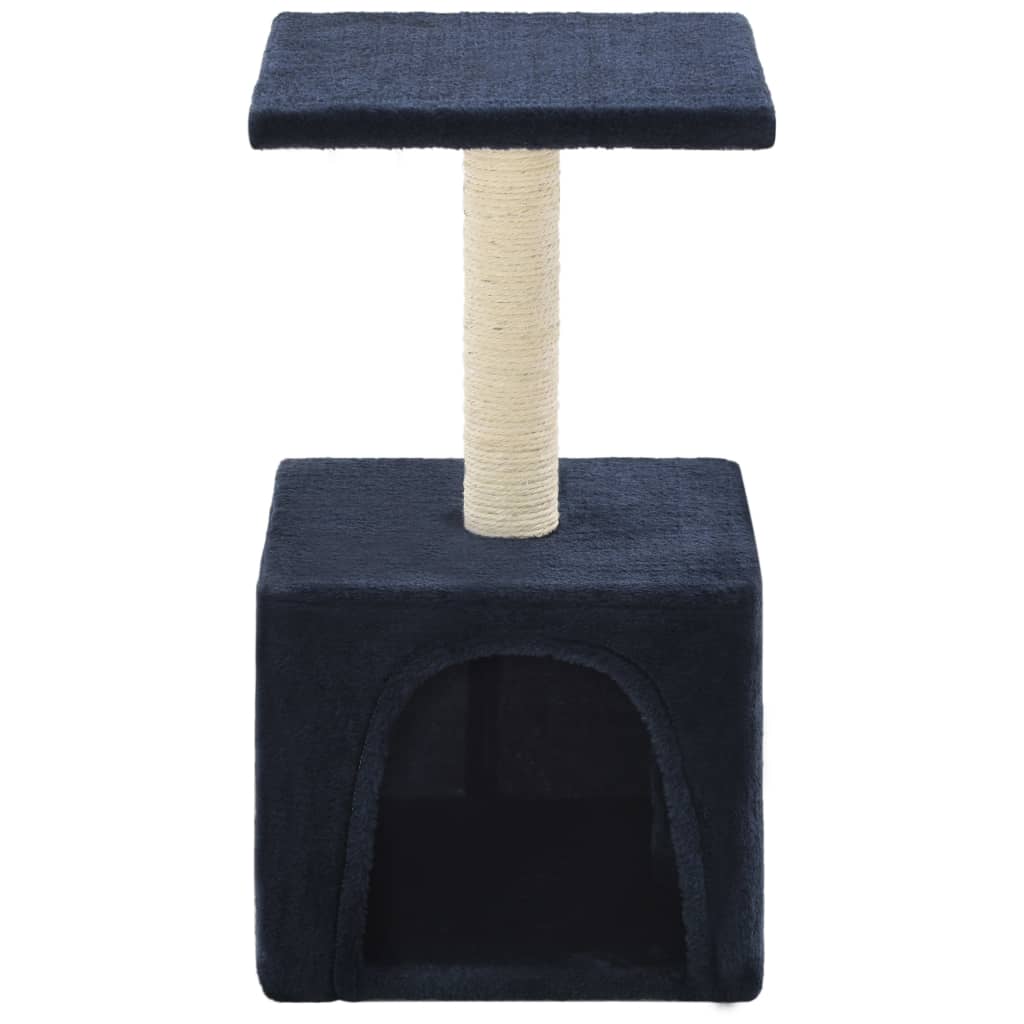 Cat house with sisal rope and scratching post 55 cm, dark blue