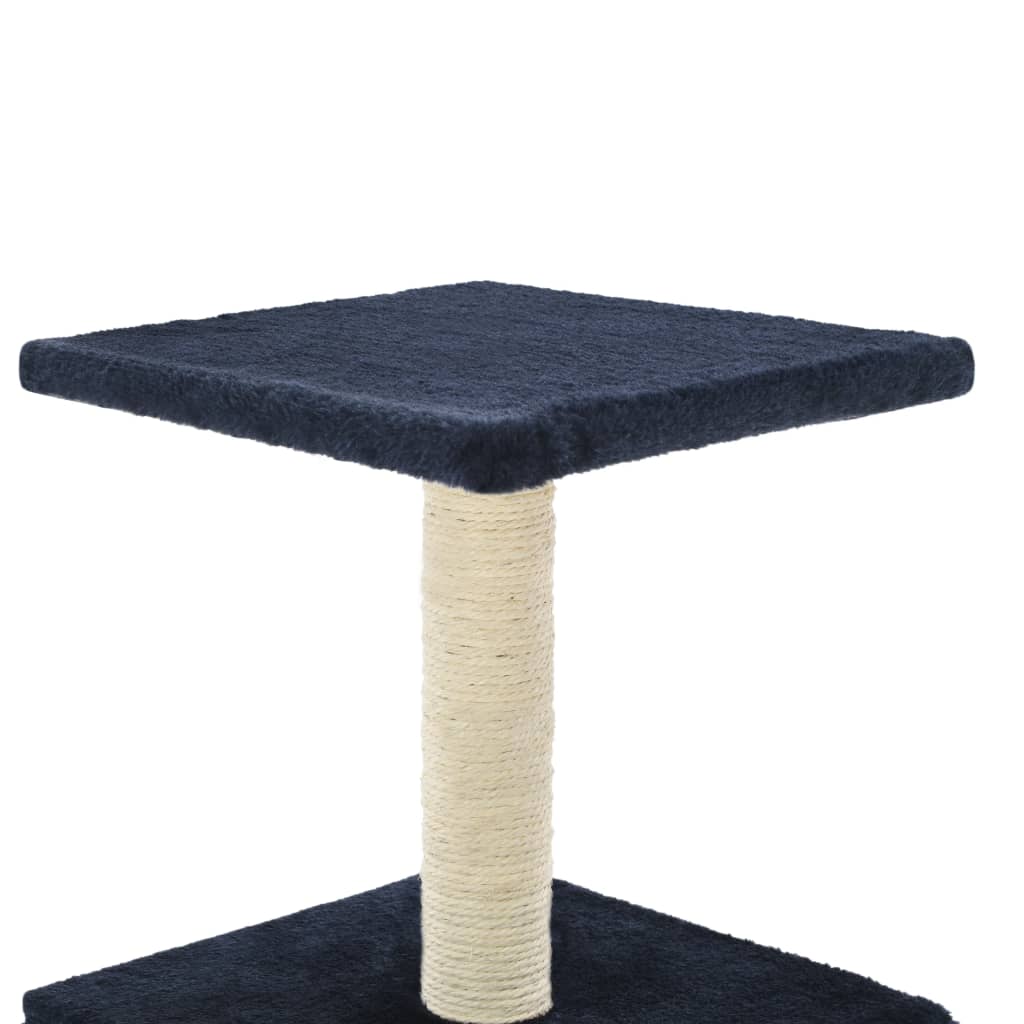 Cat house with sisal rope and scratching post 55 cm, dark blue