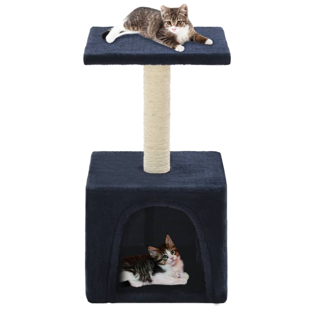 Cat house with sisal rope and scratching post 55 cm, dark blue