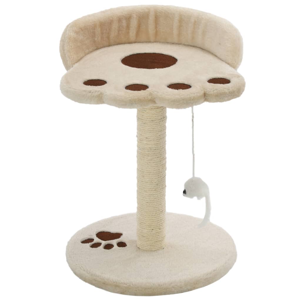 Cat house with sisal rope scratching post 40 cm, beige and brown