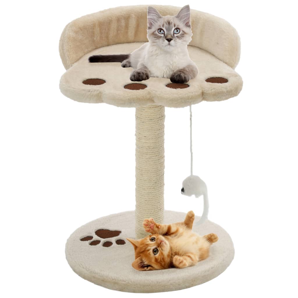 Cat house with sisal rope scratching post 40 cm, beige and brown