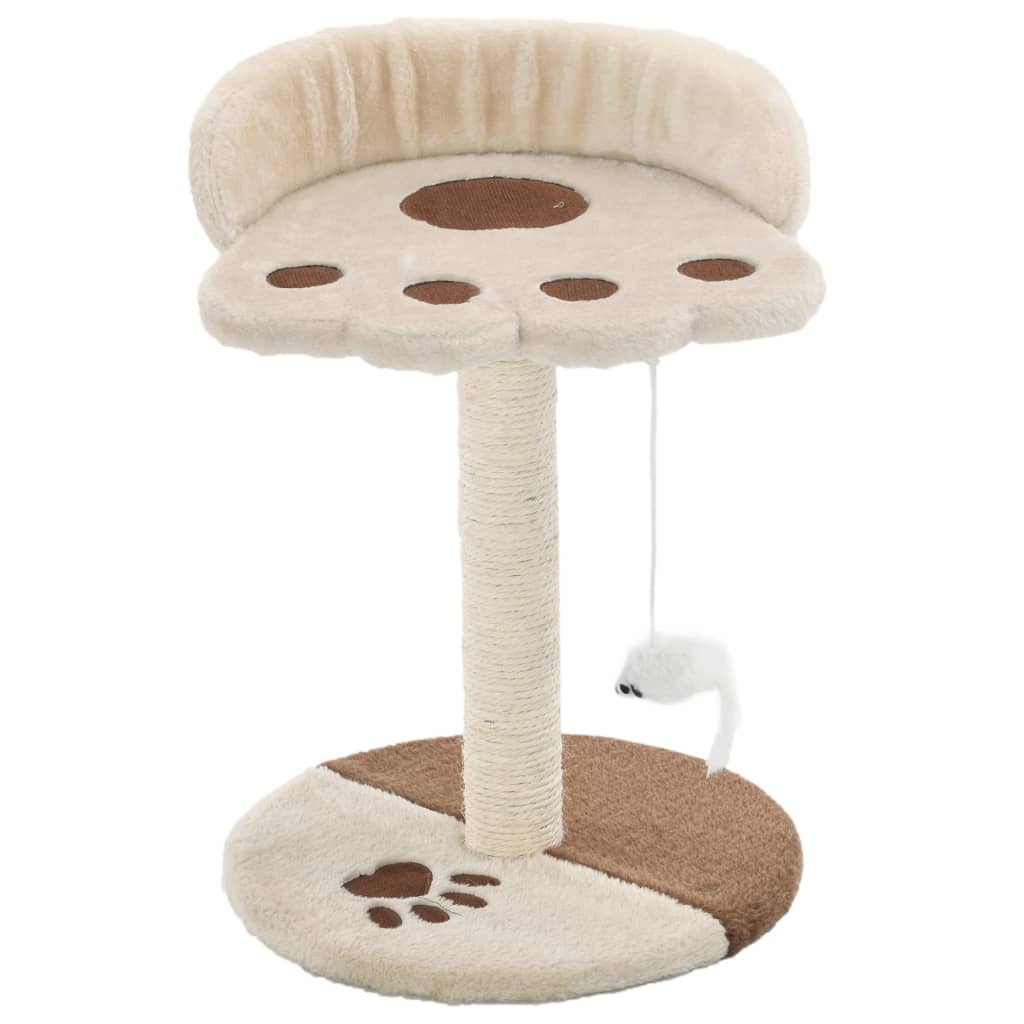 Cat house with sisal rope scratching post 40 cm, beige and brown