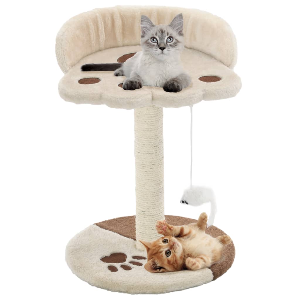 Cat house with sisal rope scratching post 40 cm, beige and brown